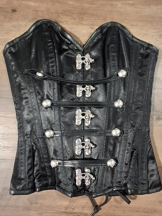 Tops - Black Satin Military-Style Bustier Corset